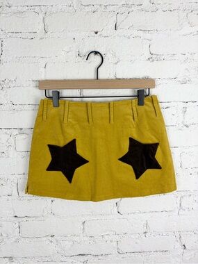 Tunnel Vision Starla Mustard Yellow Brown Star Pocket Corduroy Skirt XS